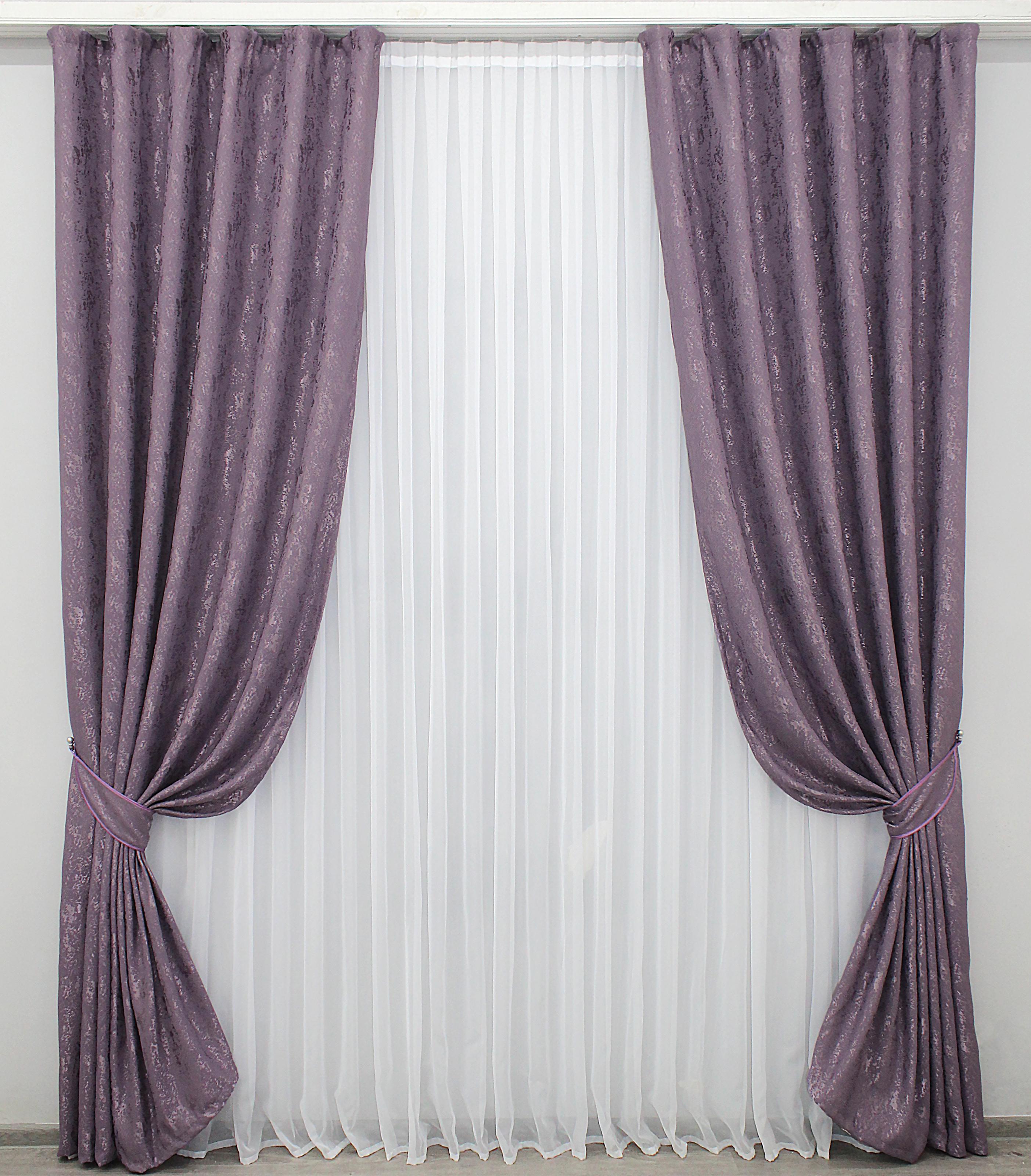 Комплект штор VR-Textil мрамор Pavliani № 1171ш лен 150х270 см 2 шт. Фиолетовый (33-0007)