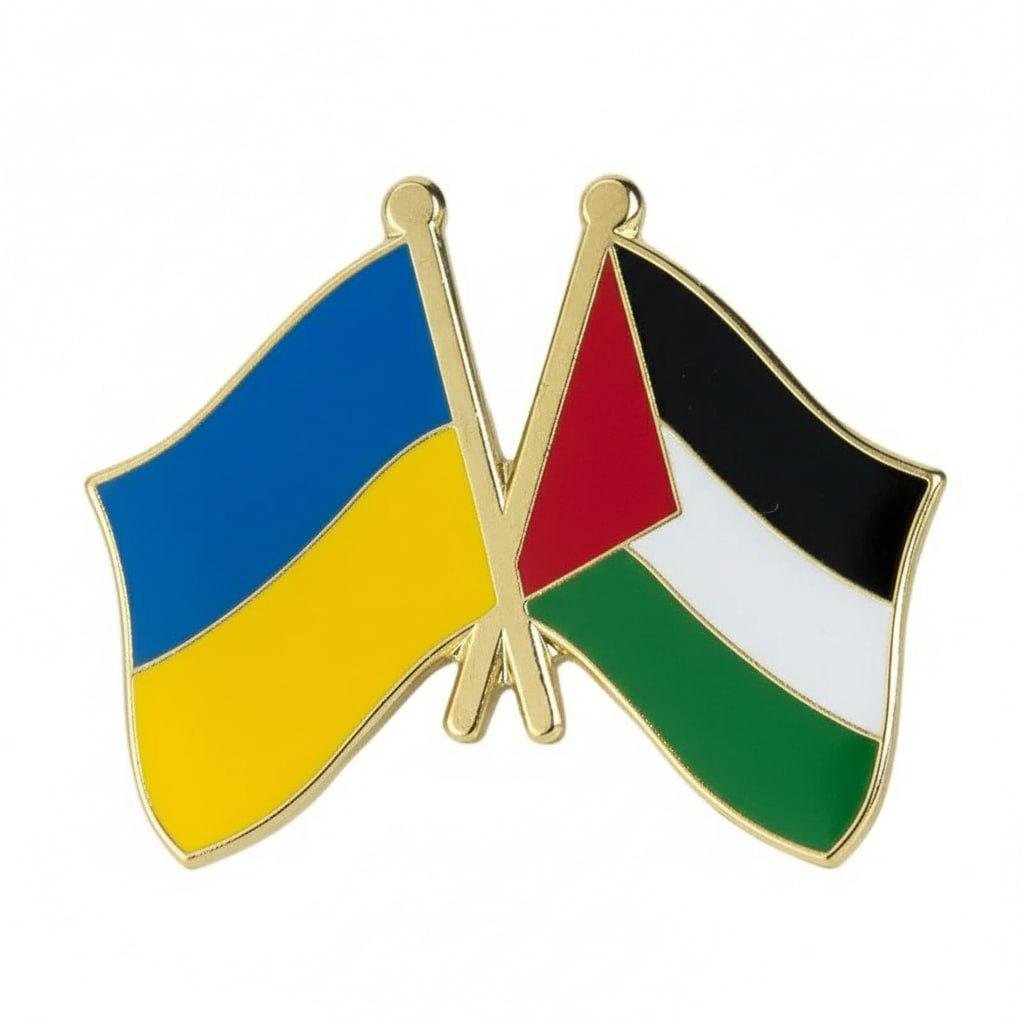 Значок-пен двойной с флагами Украины и Палестины (00367)