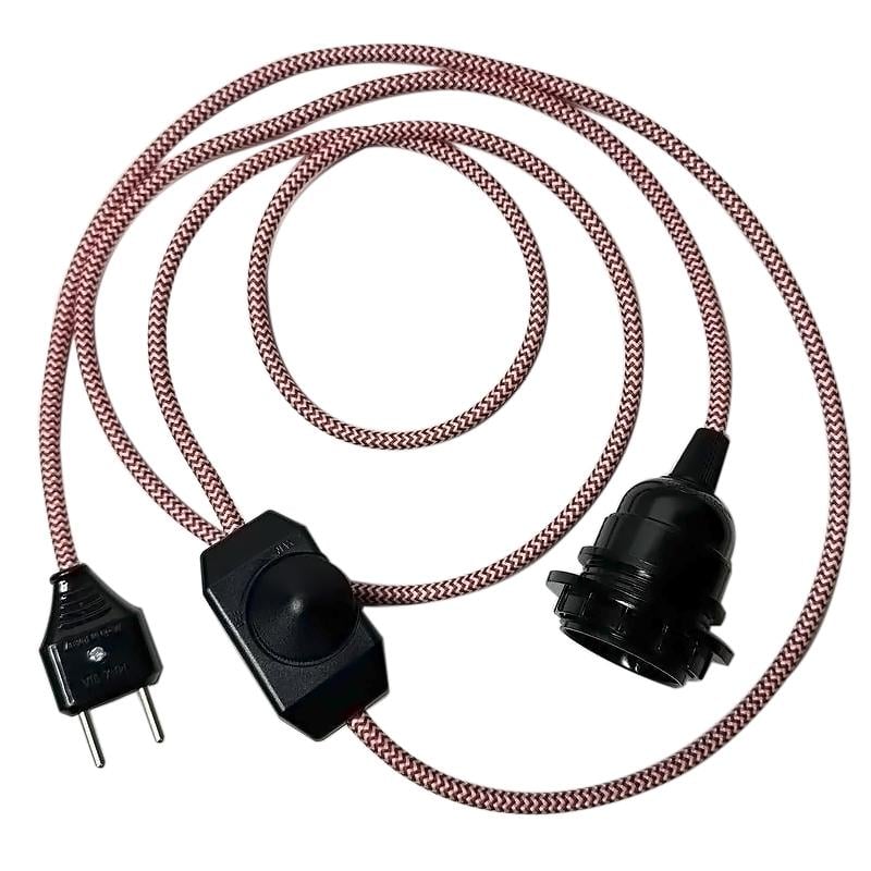 Підвісний світильник в стилі лофт з ретро проводом/карболітовим патроном E27/вилкой і димером-вимикачем Червоно-білий