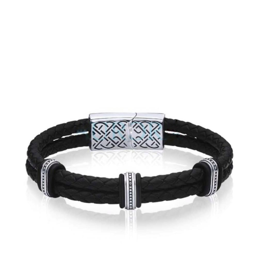 Браслет кожаный широкий серебро 925 пробы черненое 14,77 г 20 см (75196)