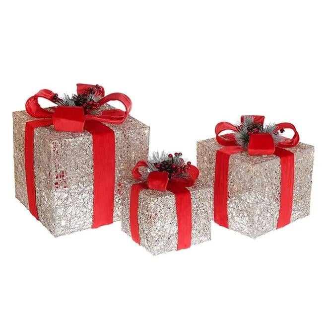 Новогодняя декорация с LED-подсветкой Flora Подарки 3 шт. (12403)