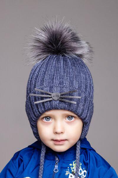 Шапка детская для мальчиков Котик D805 флис 46-52 см Джинс/Меланж