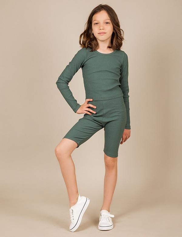 Лонгслів укорочений дитячий для дівчинки GABBI 140/146 см Темно-зелений (12874)