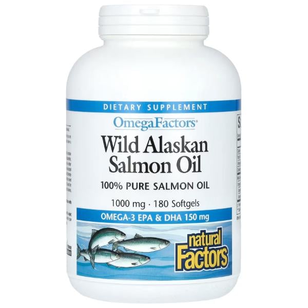 Жир лосося Natural Factors Omega Factors Wild Alaskan Salmon Oil 1000 мг 180 мяг. капс. (000022074)