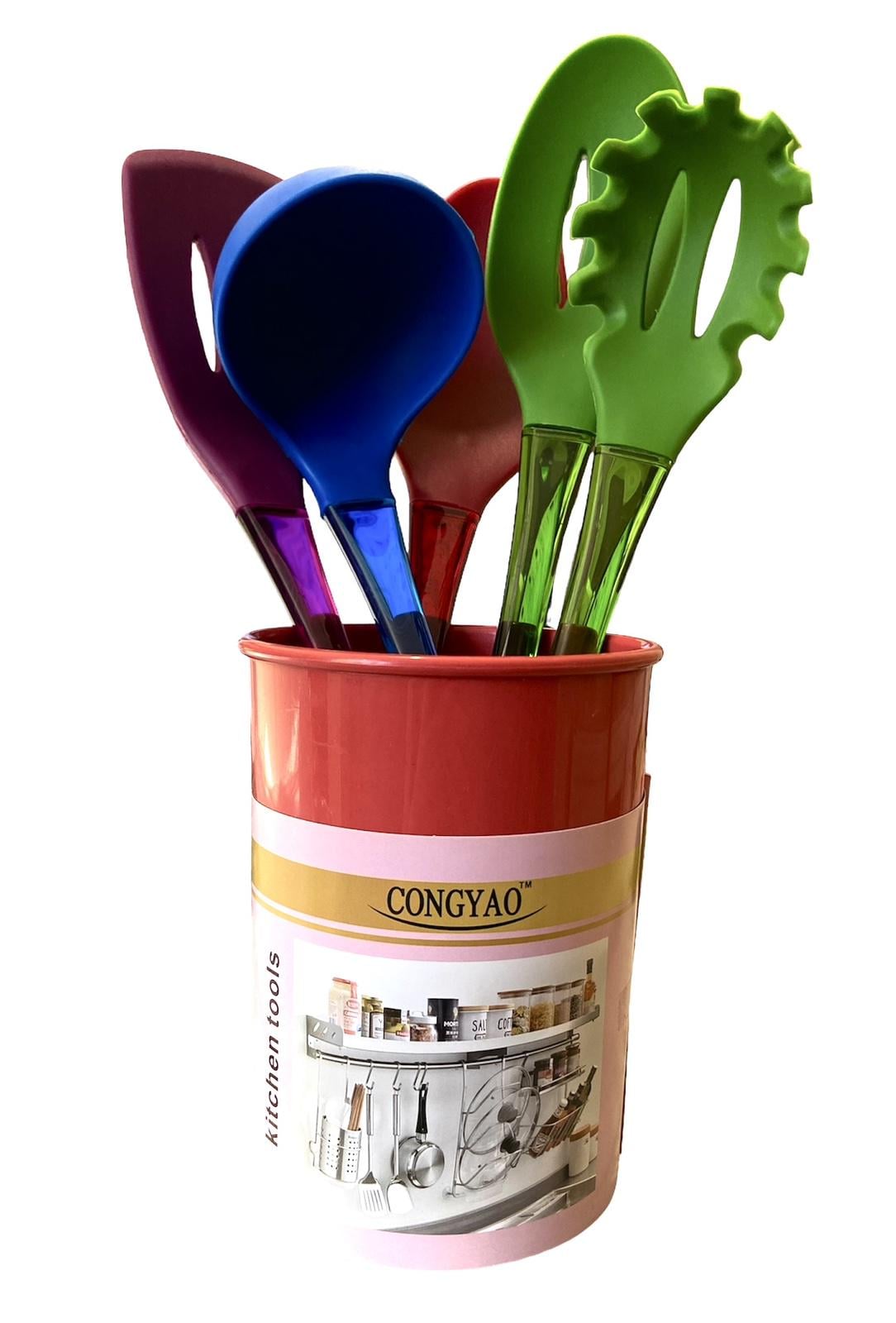 Набор для кухни Congyao Kitchen tools силиконовый кухонный 5 предметов с подставкой Красный