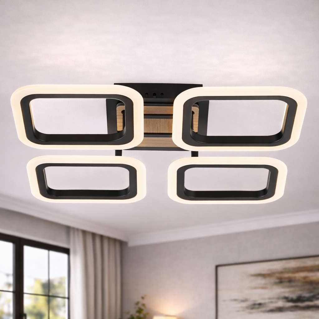 Люстра світлодіодна Valeso 56W з квадратним корпусом 3000K-6500К з пультом Чорний (G 3307/4 BK+Wood)