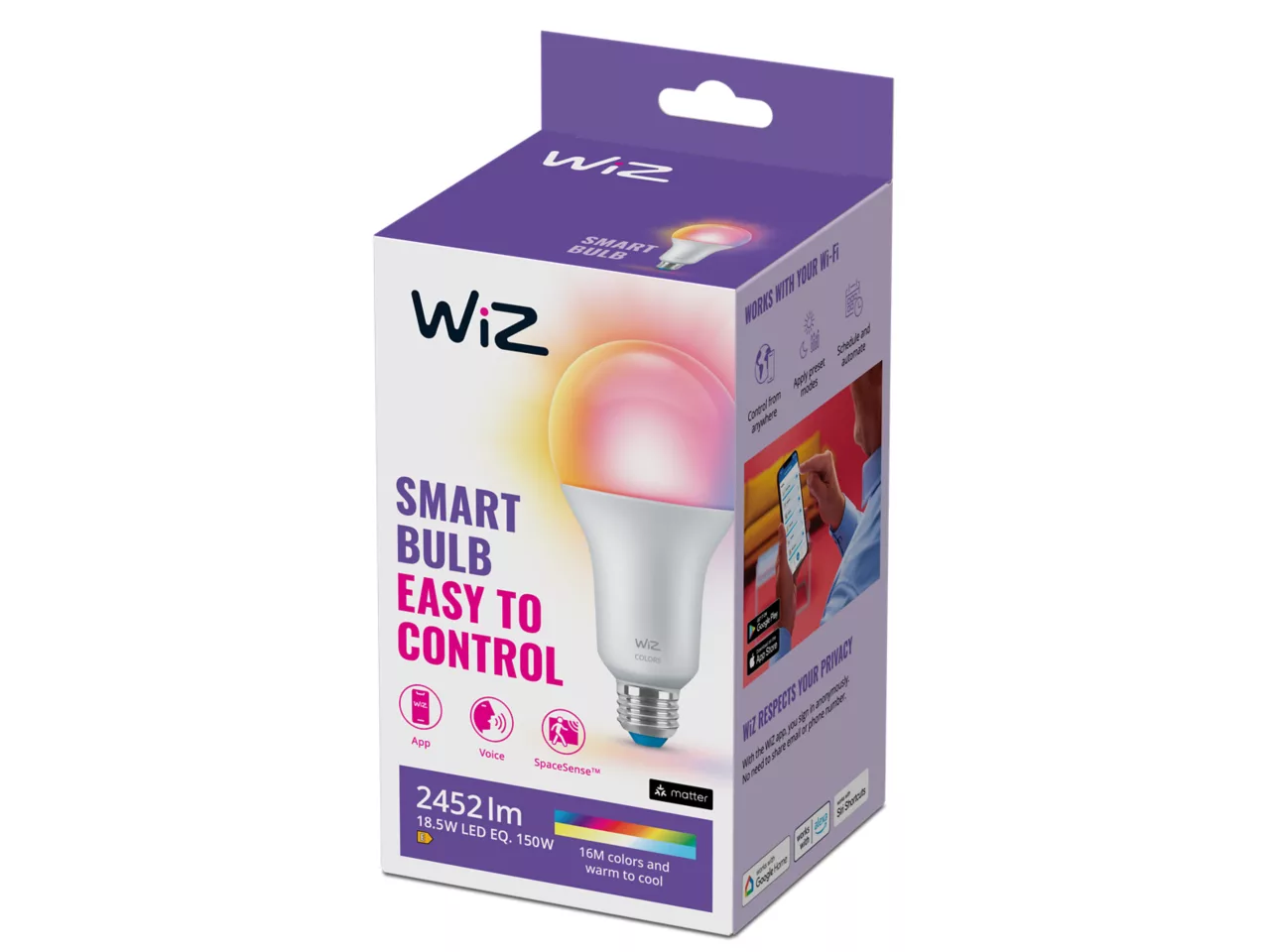 Умная лампа WiZ A80 E27 18,5W RGB 2452 лм 2200-6500K Wi-Fi Bluetooth (3099558900)