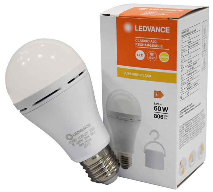 Лампа светодиодная аккумуляторная Rechargeable CL A60 8W/827 2700K 230V E27 50х1 (28926850)