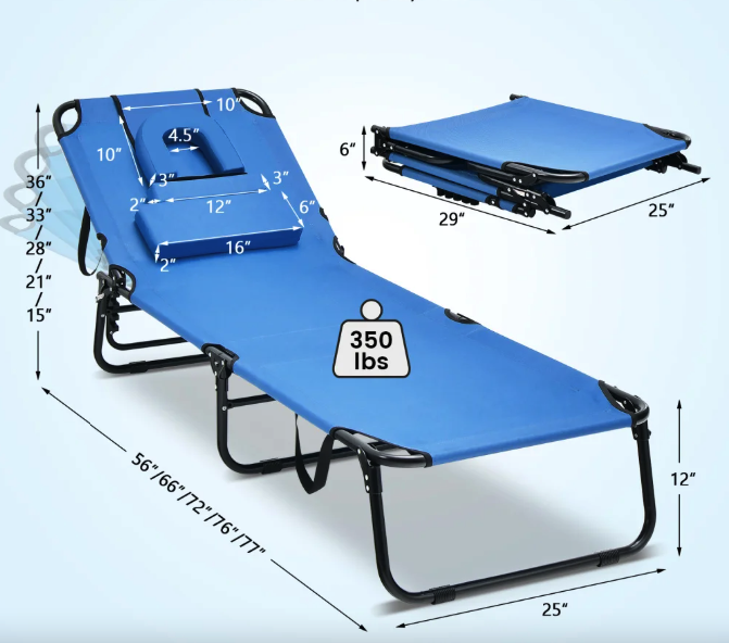 Шезлонг розкладний Costway Hanna з отвором для обличчя Блакитний (4893) - фото 5 Шезлонг розкладний Costway Hanna з отвором для обличчя Блакитний (4893) - фото 5