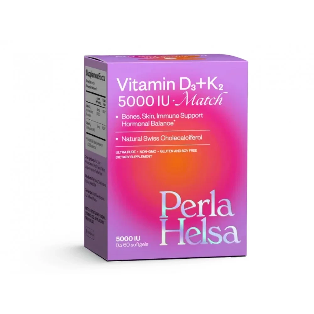 Диетическая добавка Perla Helsa Match с витаминами D3 и K2 5000 IU 60 капсул по 300 мг (1417) Диетическая добавка Perla Helsa Match с витаминами D3 и K2 5000 IU 60 капсул по 300 мг (1417)