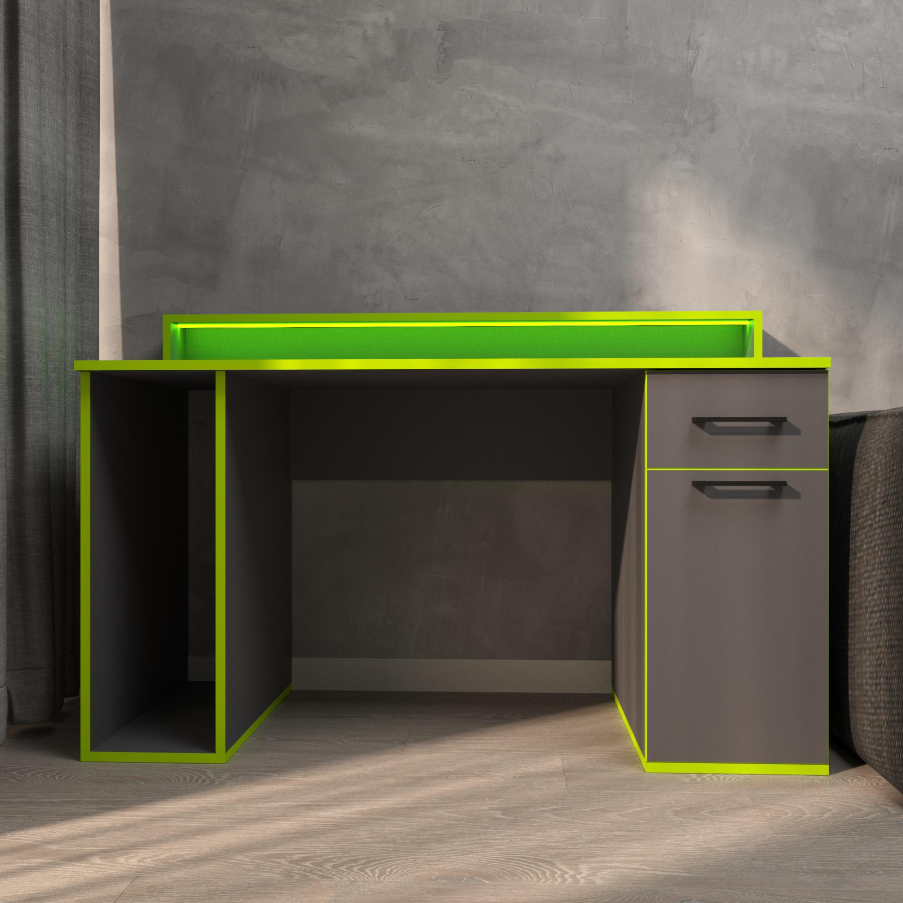 Компьютерный стол Mebellini Комбо MODERN 1650х710/860х600 мм Анрацит с зеленой кромкой (арт.SKEP1000-090) - фото 2 Компьютерный стол Mebellini Комбо MODERN 1650х710/860х600 мм Анрацит с зеленой кромкой (арт.SKEP1000-090) - фото 2