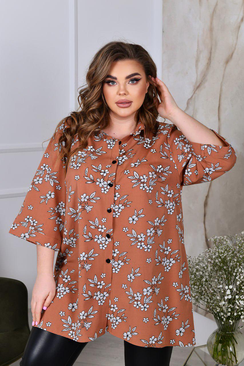 Блузка свободного фасона р. 60-62 Коричневый (3627)