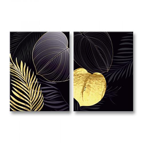 Модульная картина Black and Gold Leaf Abstract 153x100 см (MK21262)
