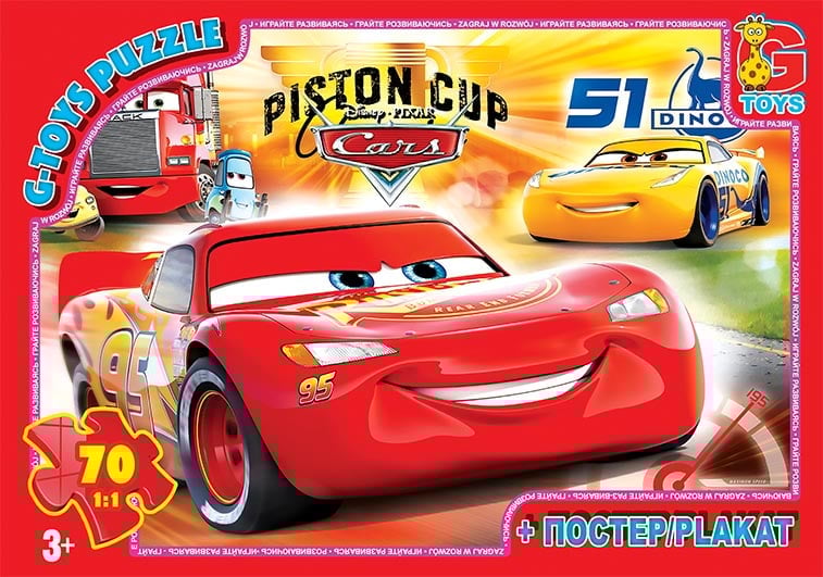 Пазл G Toys Тачки 70 элементов с постером в коробке (111677)