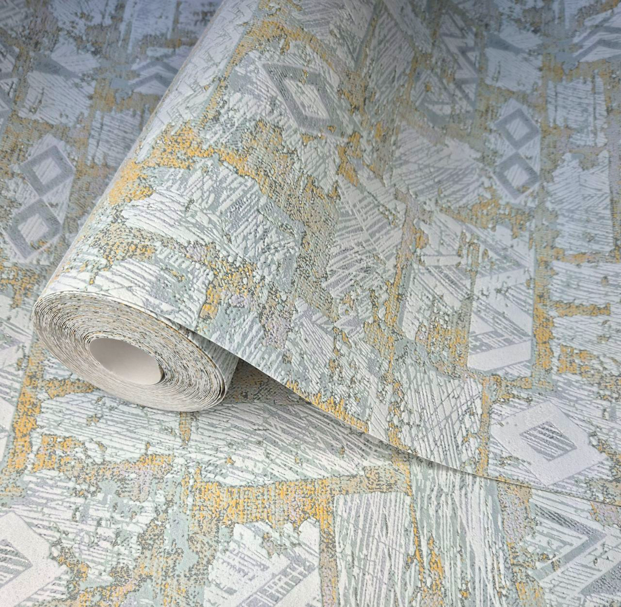 Шпалери вінілові 5748-03 з етнічним орнаментом для вітальні/кухні/коридору 10x0,53 м Зеленувато-бежевий (2560600471)