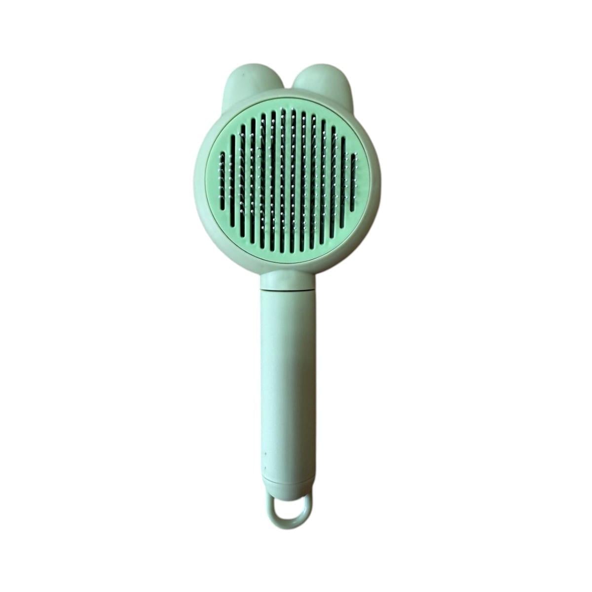 Щітка-пуходерка для котів та собак самоочисна з вушками Зелений (3002)