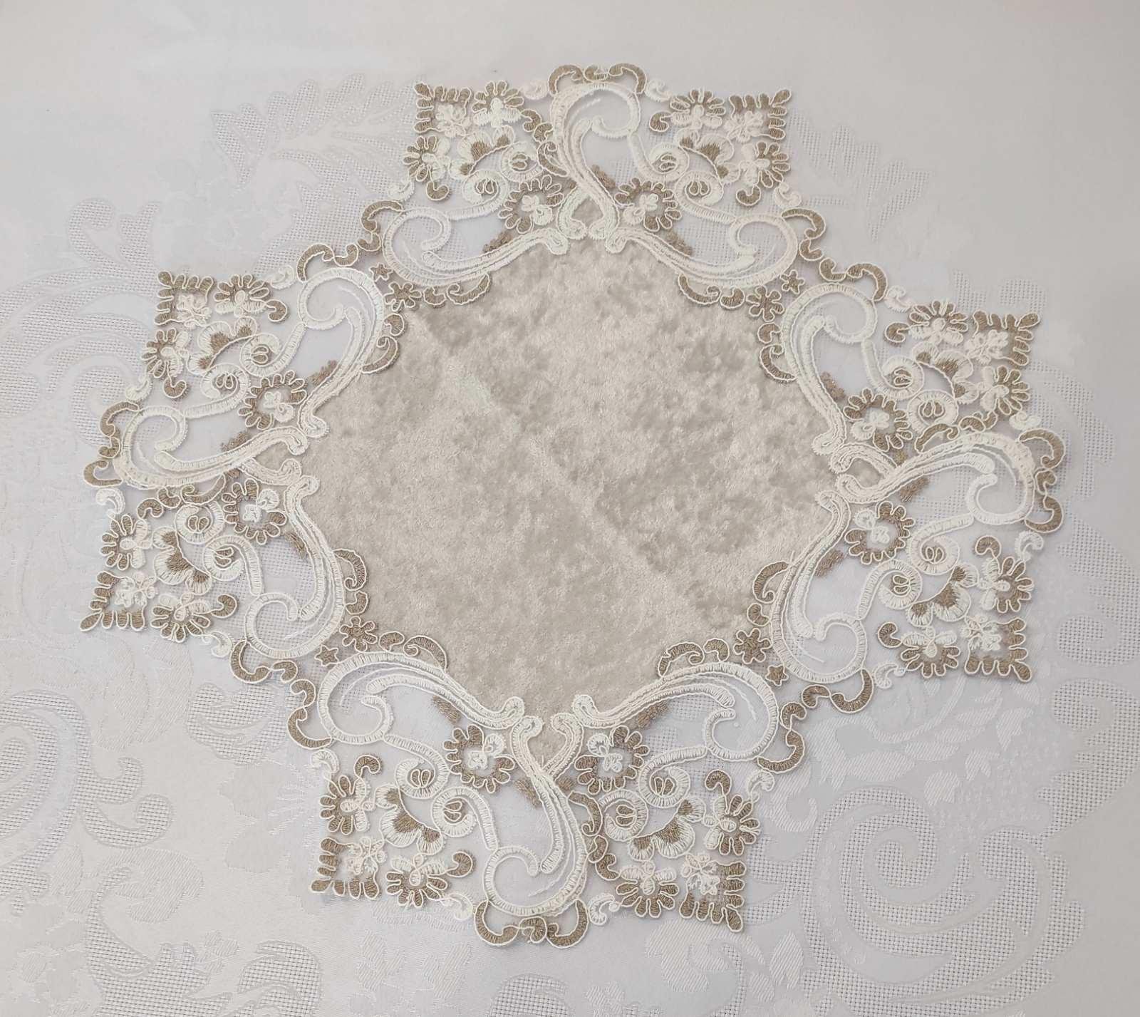 Салфетка велюровая Acme с кружевом 40x40 Melisa Cappicino (CN7505)