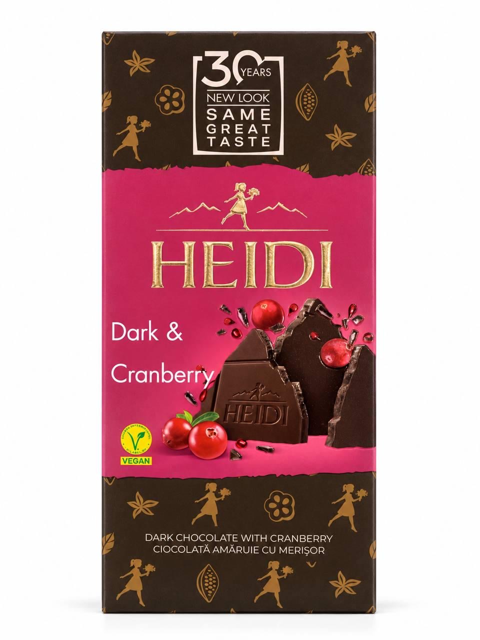 Чорний шоколад Heidi зі шматочками журавлини Чорний шоколад Heidi зі шматочками журавлини