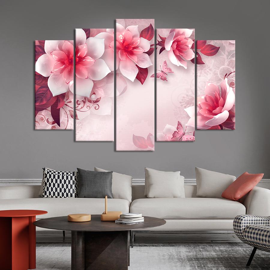 Картина на полотні Квіти та метелики в рожевому кольорі 137x85 см (V338-5_L)