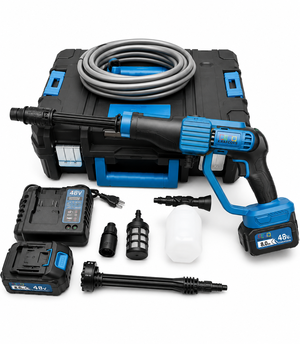 Мойка высокого давления аккумуляторная Krafftec PRO 48 В 8 Ач 45 бар 6 л/мин 2 аккумулятора (7293720)