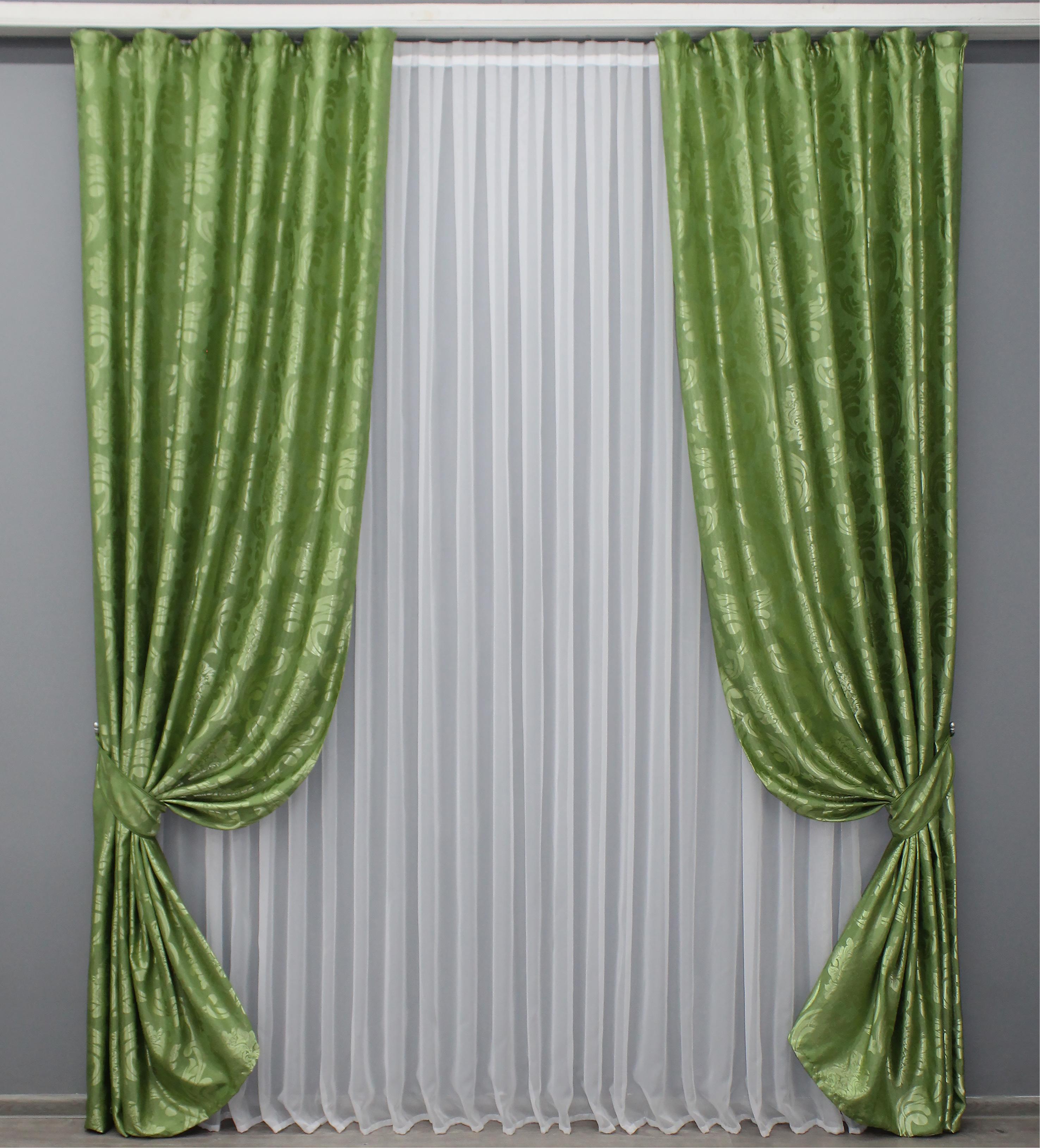 Комплект штор VR-Textil Лион № 607ш жаккард 150х270 см 2 шт. Оливковый (30-375)