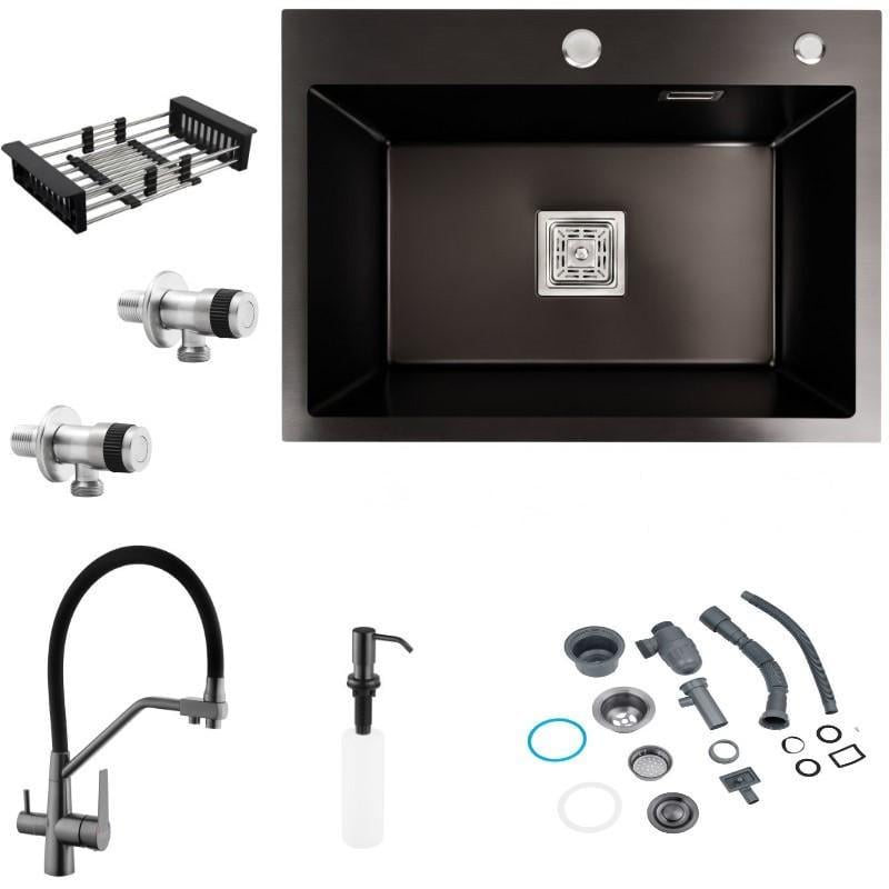 Мойка Platinum 6050 PVD/смеситель для кухни Kroner с подключением к фильтру и краны приборные Went 1/2х1/2 Мойка Platinum 6050 PVD/смеситель для кухни Kroner с подключением к фильтру и краны приборные Went 1/2х1/2