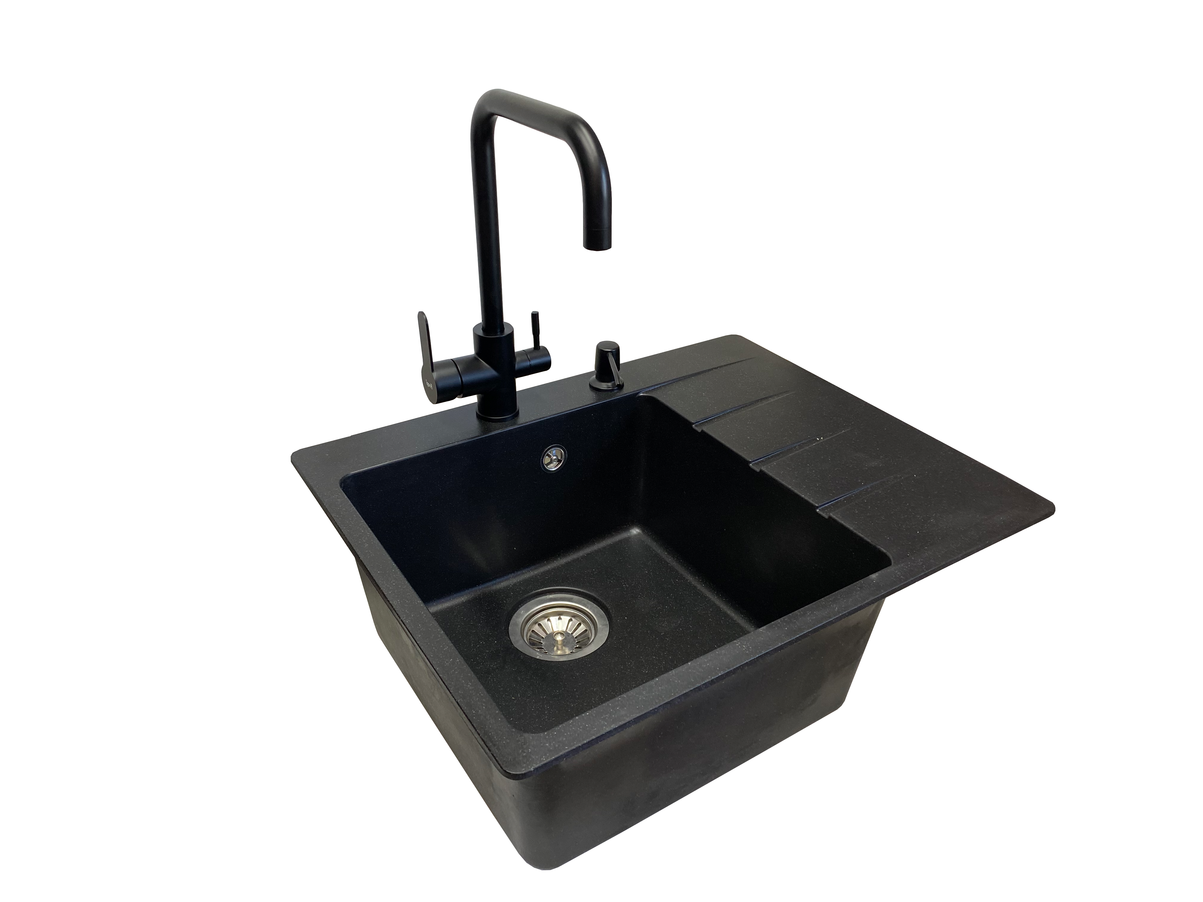 Мойка кухонная VECTOR Forest 62x50 см чаша слева/смеситель с подключением к фильтру/дозатор/сифон Черный (26e2f358)