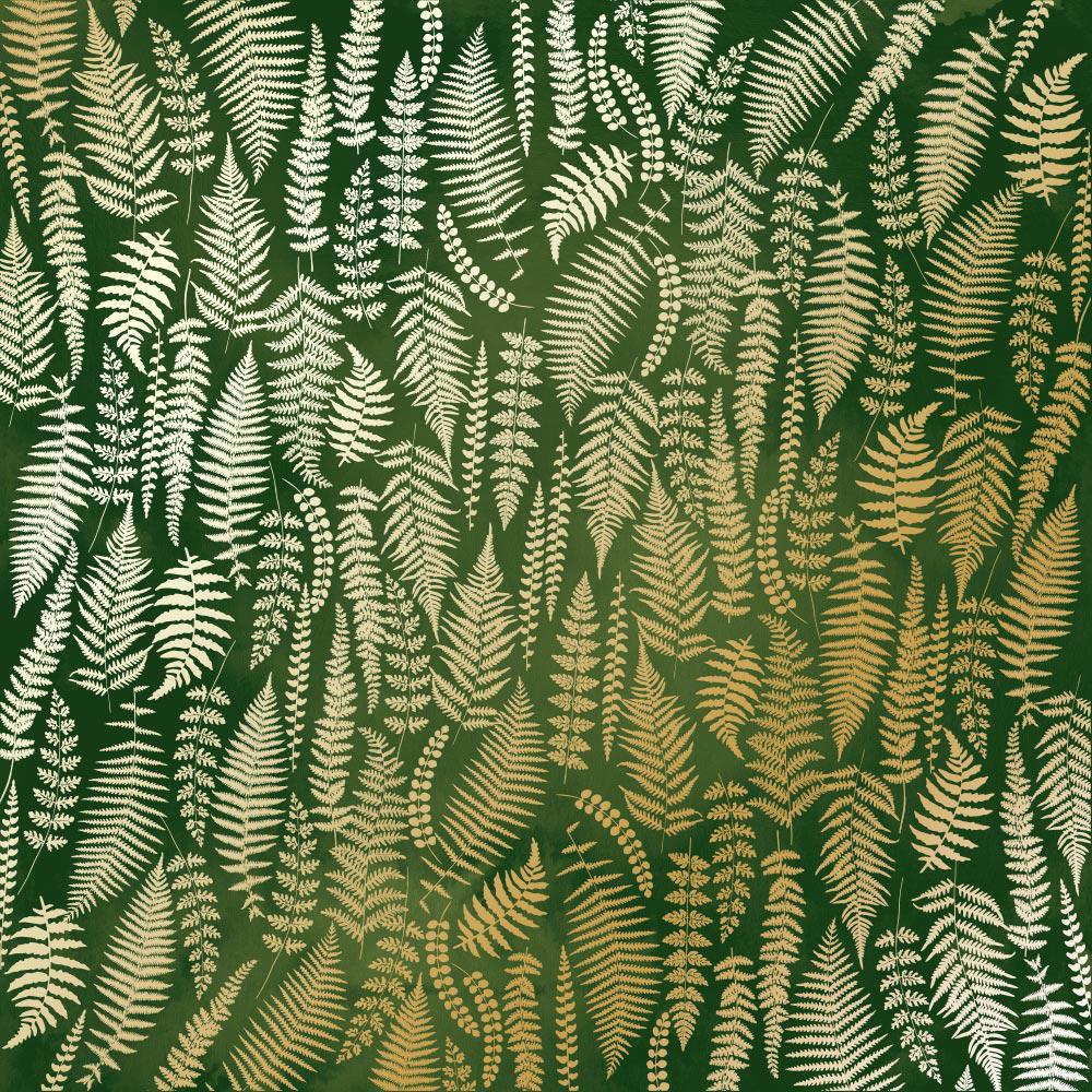 Лист бумаги односторонний Golden Fern с фольгированием 30,5х30,5 см Green/Aquarelle