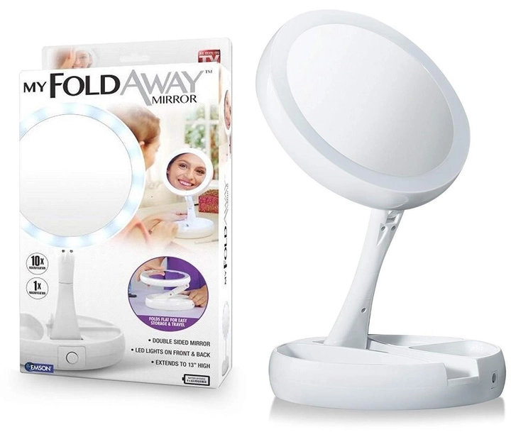 Дзеркало для макіяжу My Fold Away Mirror складне косметичне з підсвічуванням кругле (00041)