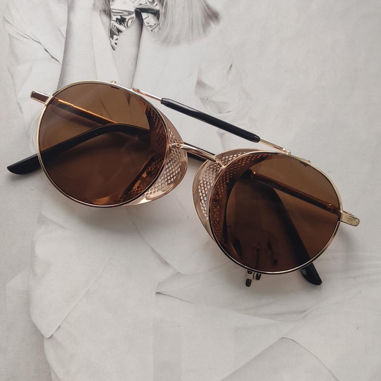 Очки со складными шорами Коричневый в золотой оправе