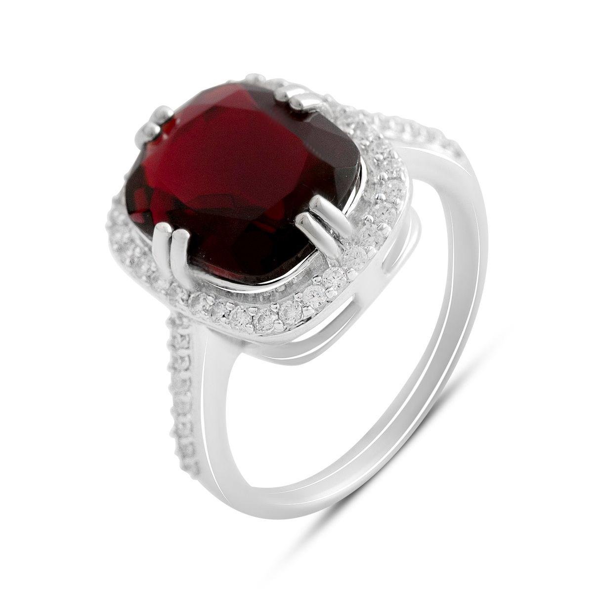 Кольцо серебрянное LoveR с овальным искусственным nano гранатом и ореолом фианитов р. 18