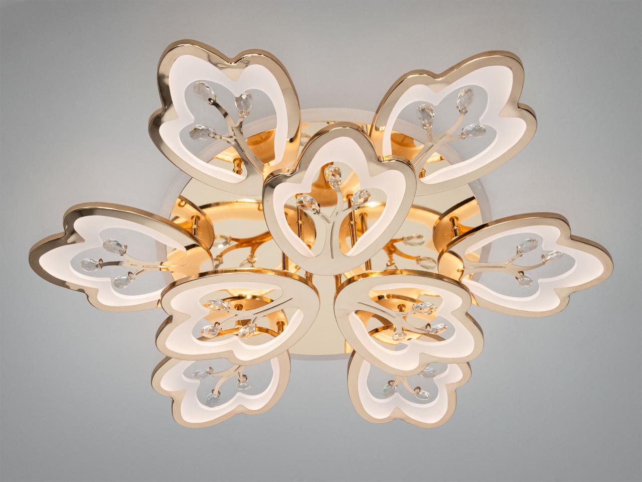 Люстра светодиодная для гостиной 8148/6+3G dimmer 3color с пультом 185 Вт Золотой (2957216537)