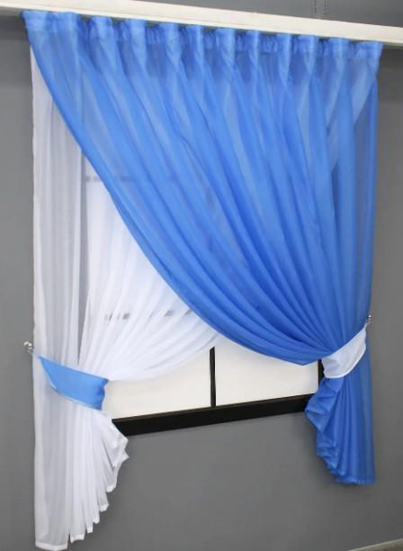 Комплект штор для кухни шифон 280х170 см Белый/Голубой (076к) - фото 3 Комплект штор для кухни шифон 280х170 см Белый/Голубой (076к) - фото 3