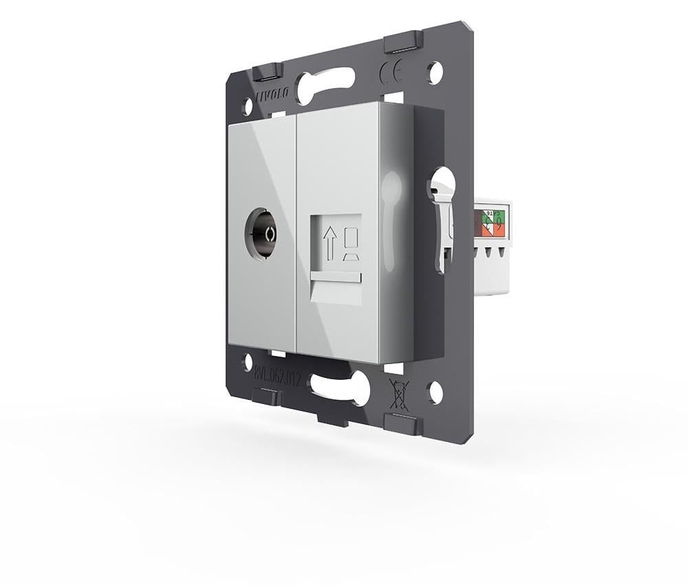 Розетка компьютерная LIVOLO RJ-45/ТВ настенная дизайнерская Серый (VL-FCCP/FCTV-2IP)