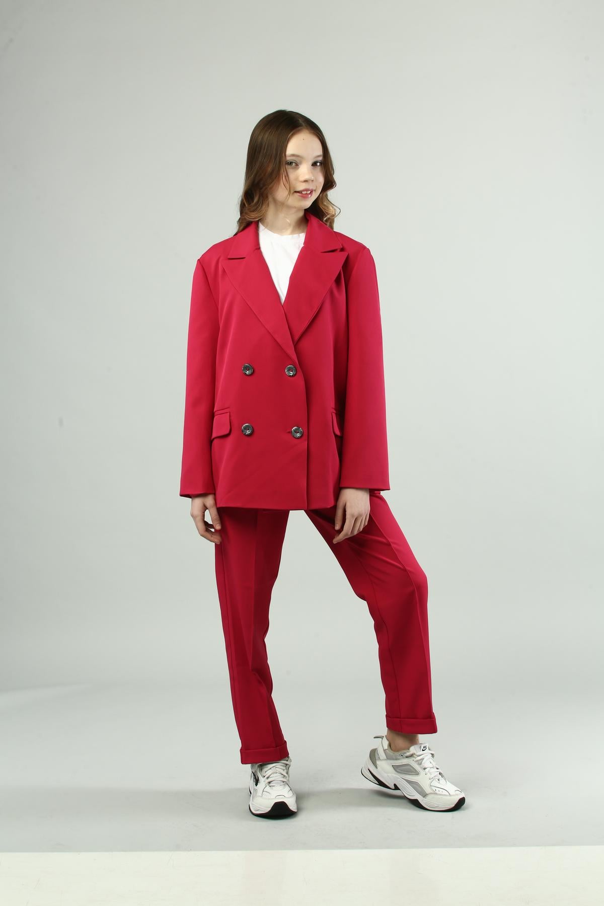 Костюм школьный для девочки пиджак и брюки IRmAS 1137 146 см Малиновый