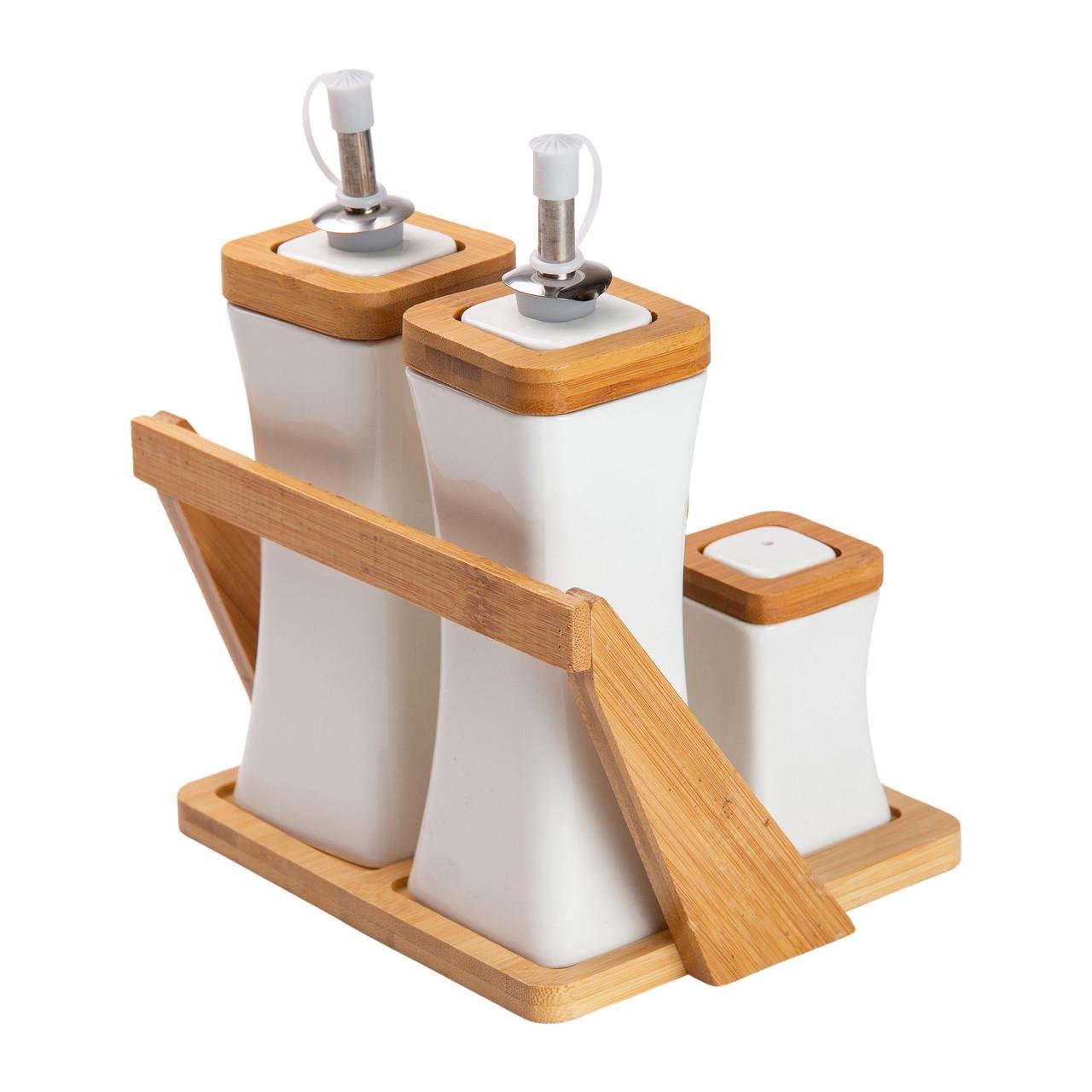 Набір для спецій порцелянаовий 4 предмети на бамбуковій підставці (HP-1221) - фото 5