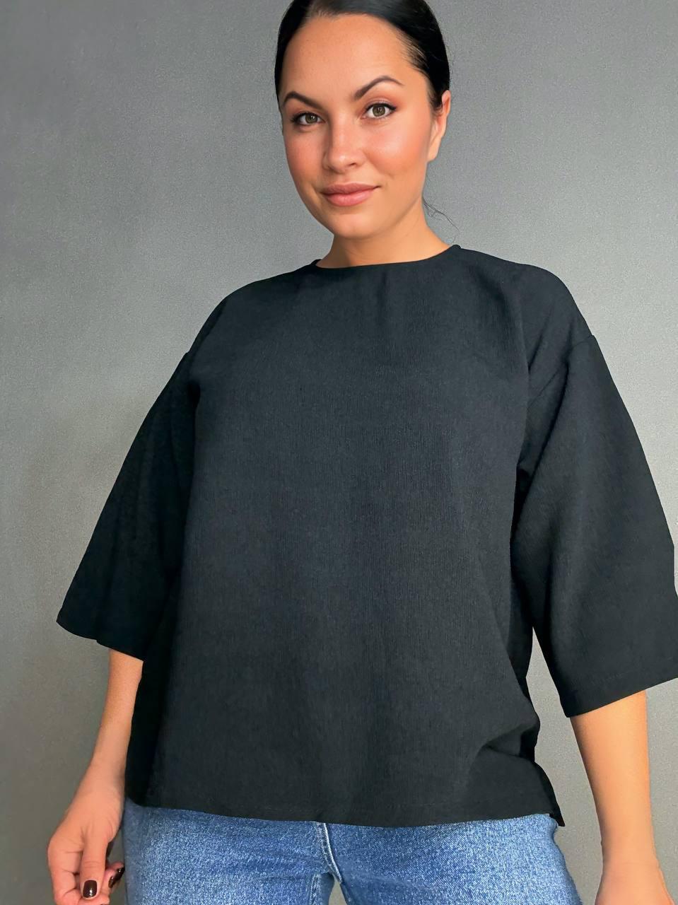 Блузка женская Clew 1005 жатка с разрезами широкая 3/4 рукав M Черный (4770) - фото 8