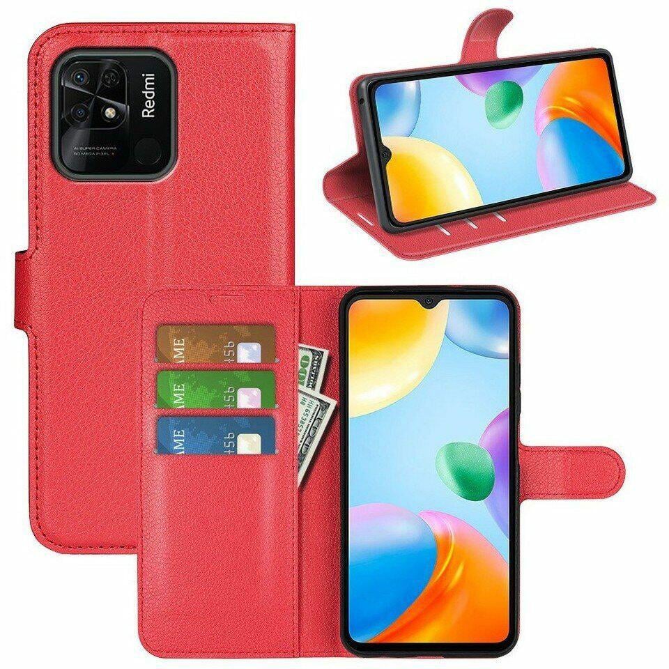 Чехол-Книжка с карманами для карт для Xiaomi Redmi 10C Красный (087716)