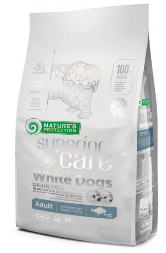 Корм для собак Nature's Protection Superior Care White Dogs Grain Free Small Breeds White fish 1,5 кг - фото 1 Корм для собак Nature's Protection Superior Care White Dogs Grain Free Small Breeds White fish 1,5 кг - фото 1