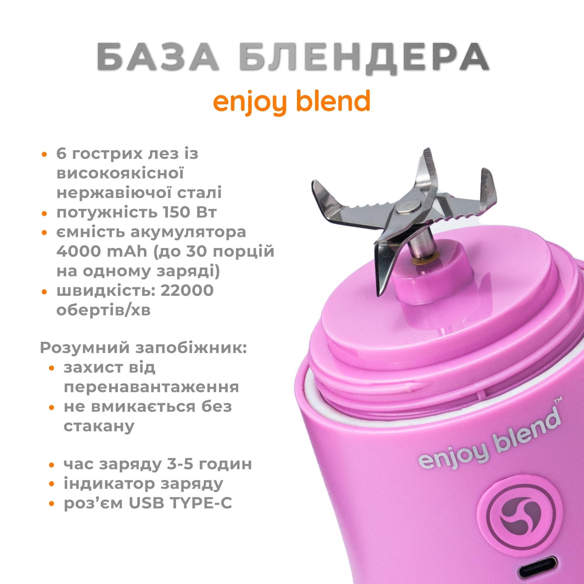 Портативний блендер Enjoy Blend Ліловий (10770070) - фото 4