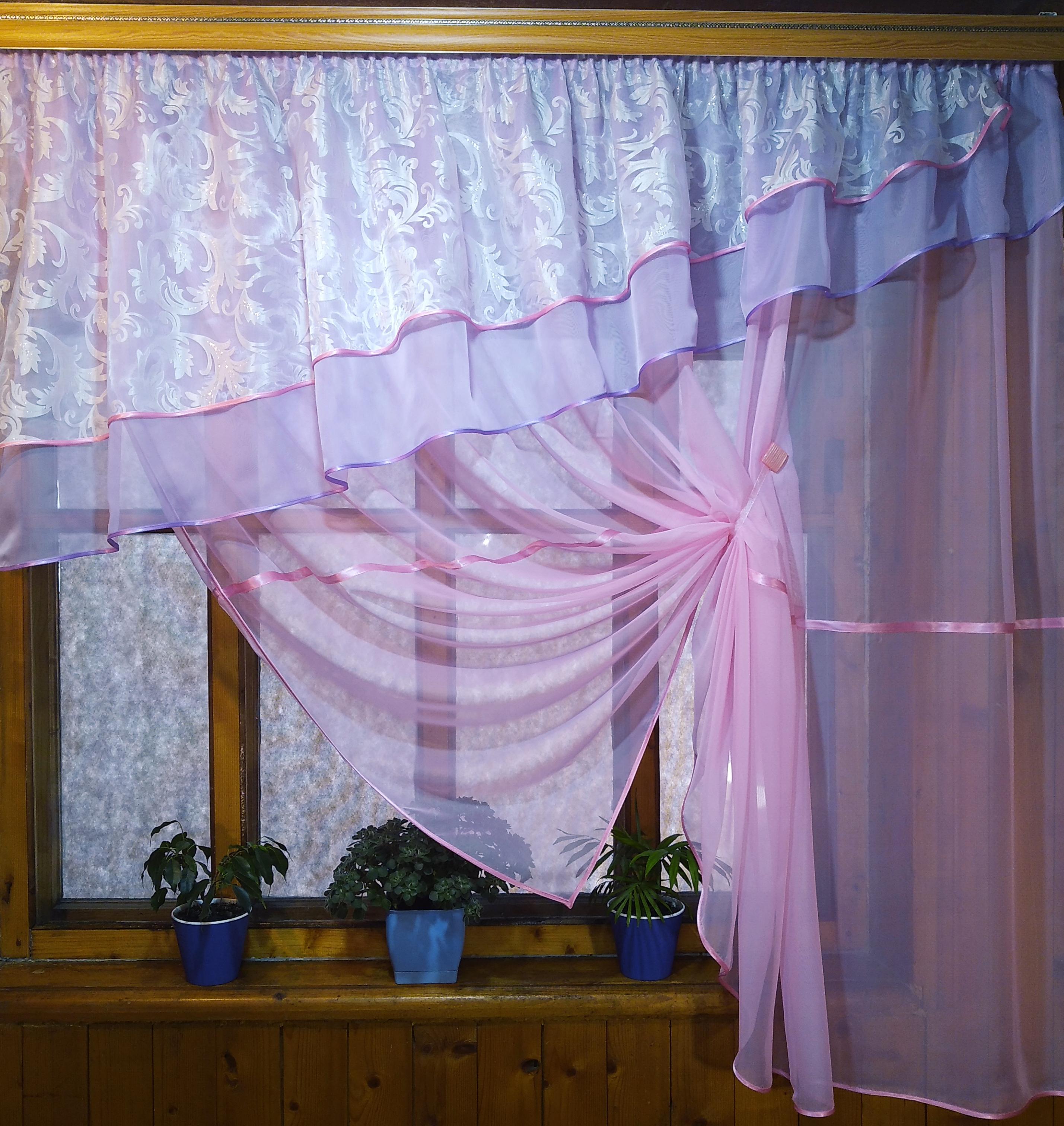 Фіранка кухонна готова коротка Алія рожева вензель - фото 2