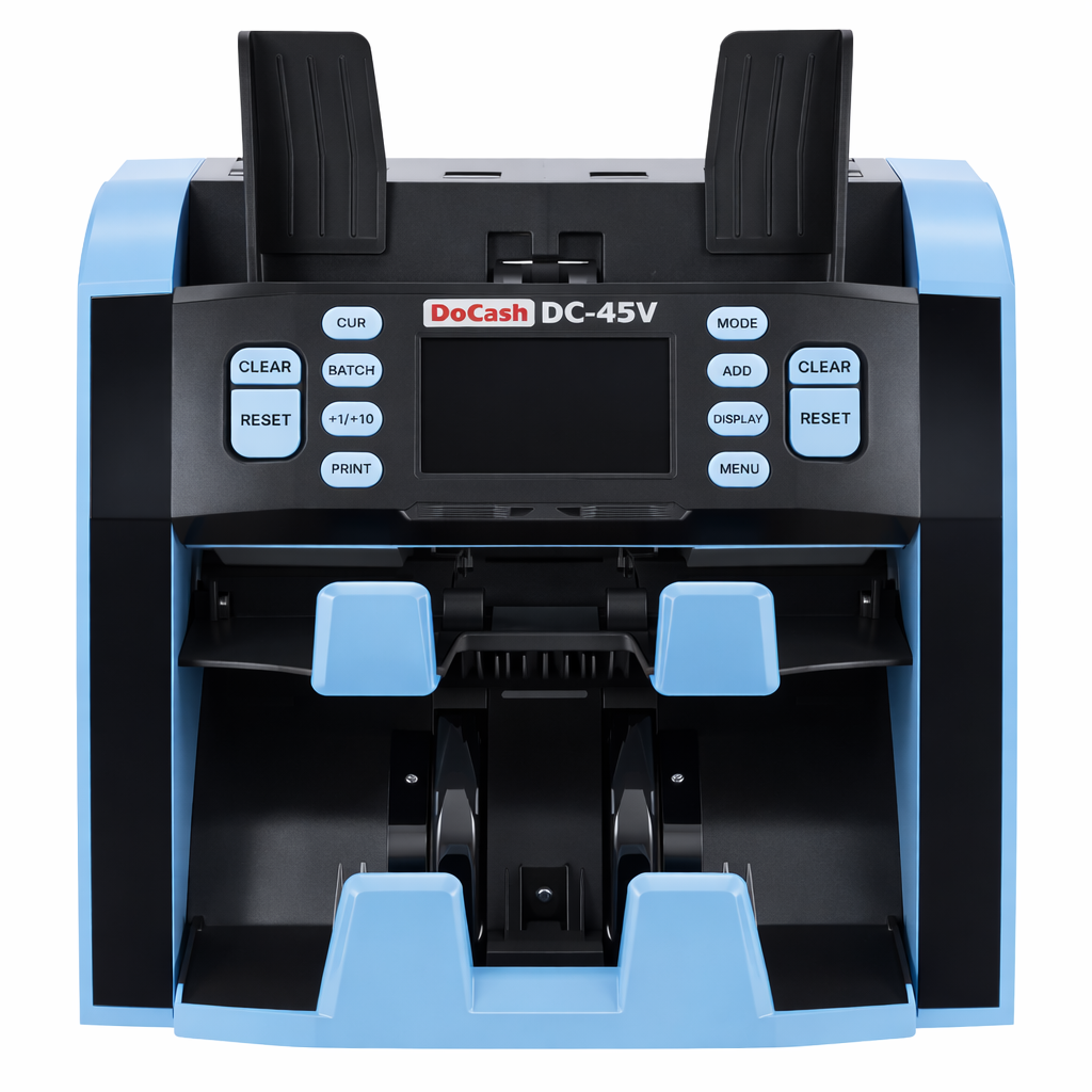 Счётчик-сортировщик банкнот DoCash DC-45V двухкарманный для смешанных номиналов с проверкой UV/MG/IR/CIS и отдельным карманом отбраковки