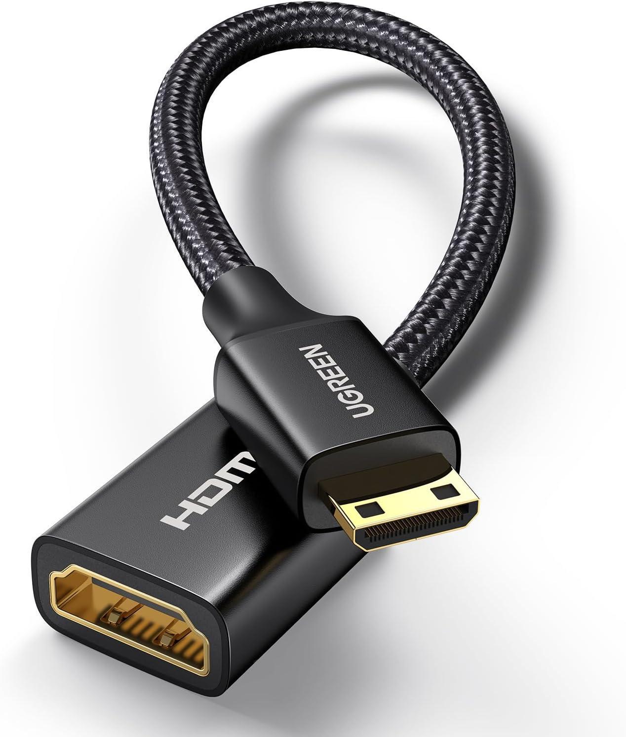 Кабель UGREEN Mini HDMI штекер to HDMI 2.0 роз'єм 4K 60Hz 25 см Black Aluminum Shell Braided (15843)
