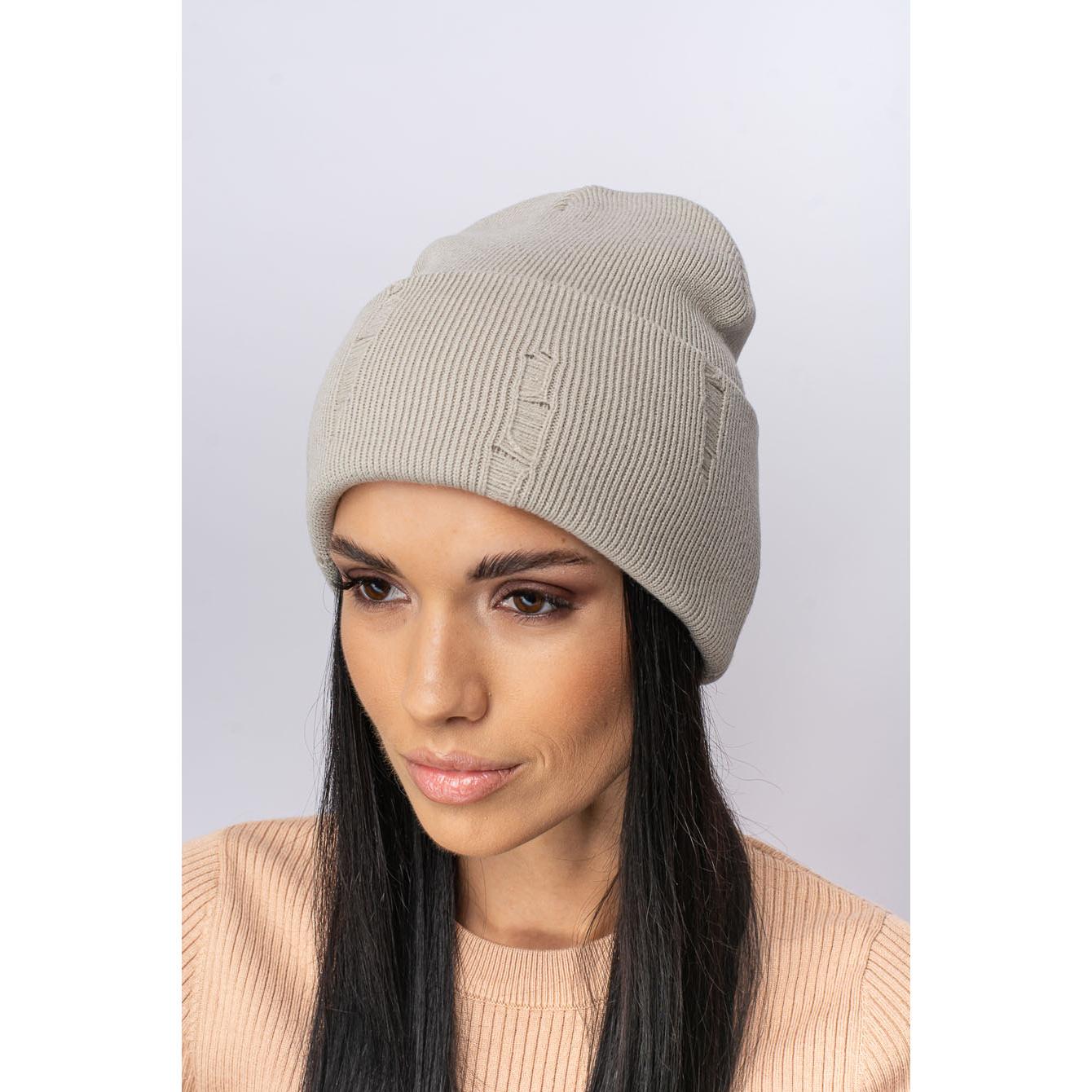 Шапка женская двойная шерстяная Leks Дранка one size Светлая фисташка