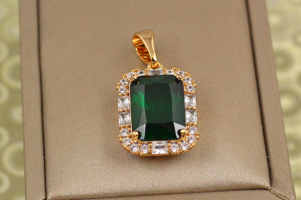 Кулон Xuping Jewelry прямокутник з зеленим каменем Золотистий (31559221)