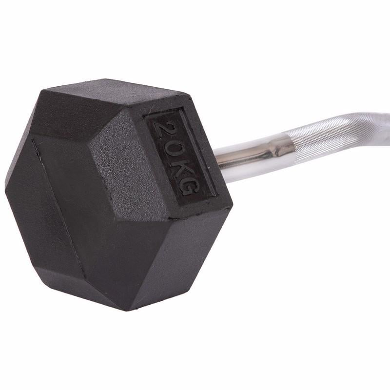 Штанга фиксированная изогнутая обрезиненная Rubber Hexagon Barbell Zelart TA-6231 20 кг Черный (58363128) - фото 3