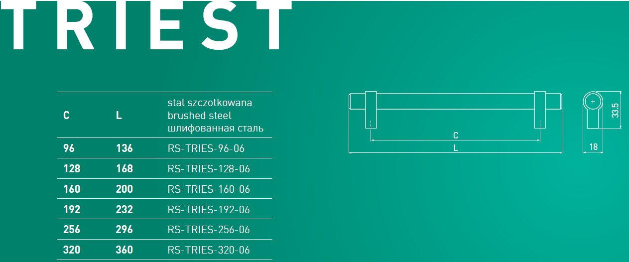 Мебельная ручка рейлинг GTV TRIEST RS-TRIES-192-06) - фото 2 Мебельная ручка рейлинг GTV TRIEST RS-TRIES-192-06) - фото 2