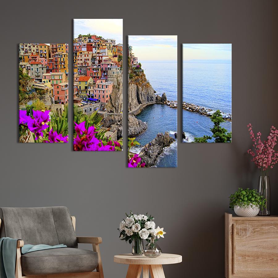 Картина модульная из 4 частей Панорамный вид на Чинкве-Терре в Италии L 129x90 см (324-42)