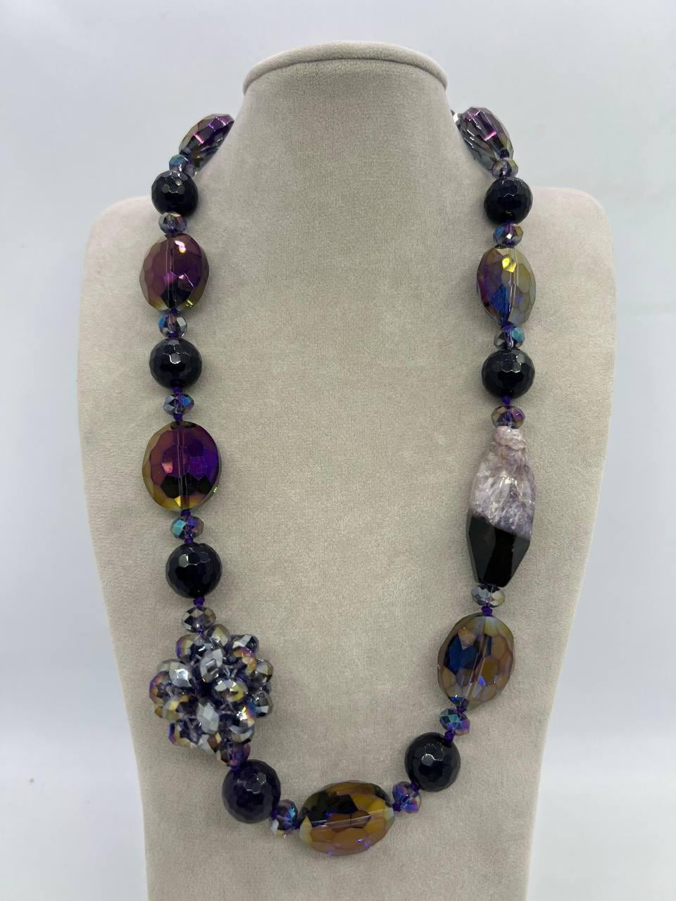 Бусы агат и стекло 50 см Фиолетовый (12084)