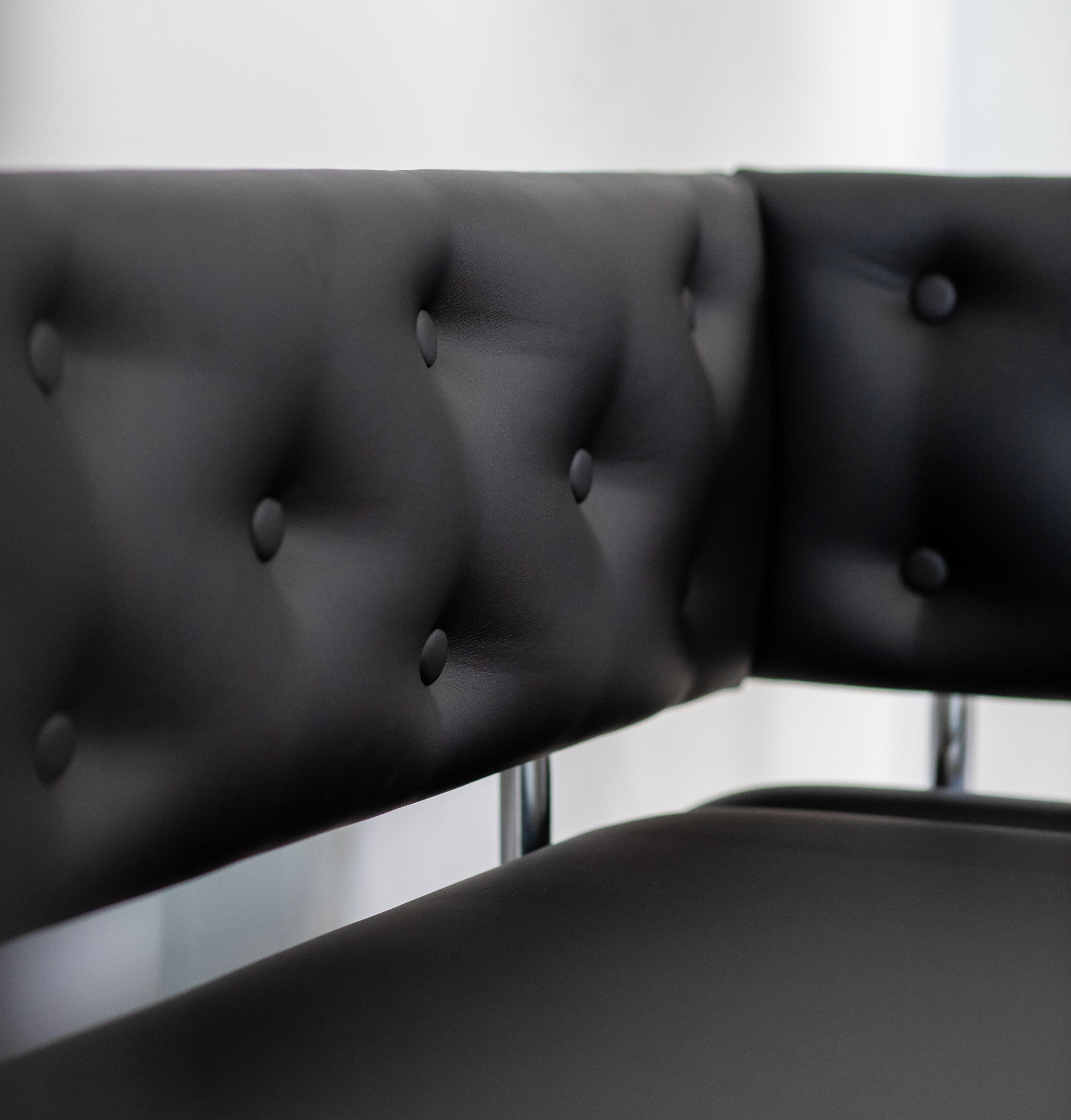 Диван офисный Vi-Tall с нишей/боковиной и пуговицами экокожа 160х55х71 см Черный (23132982) - фото 2